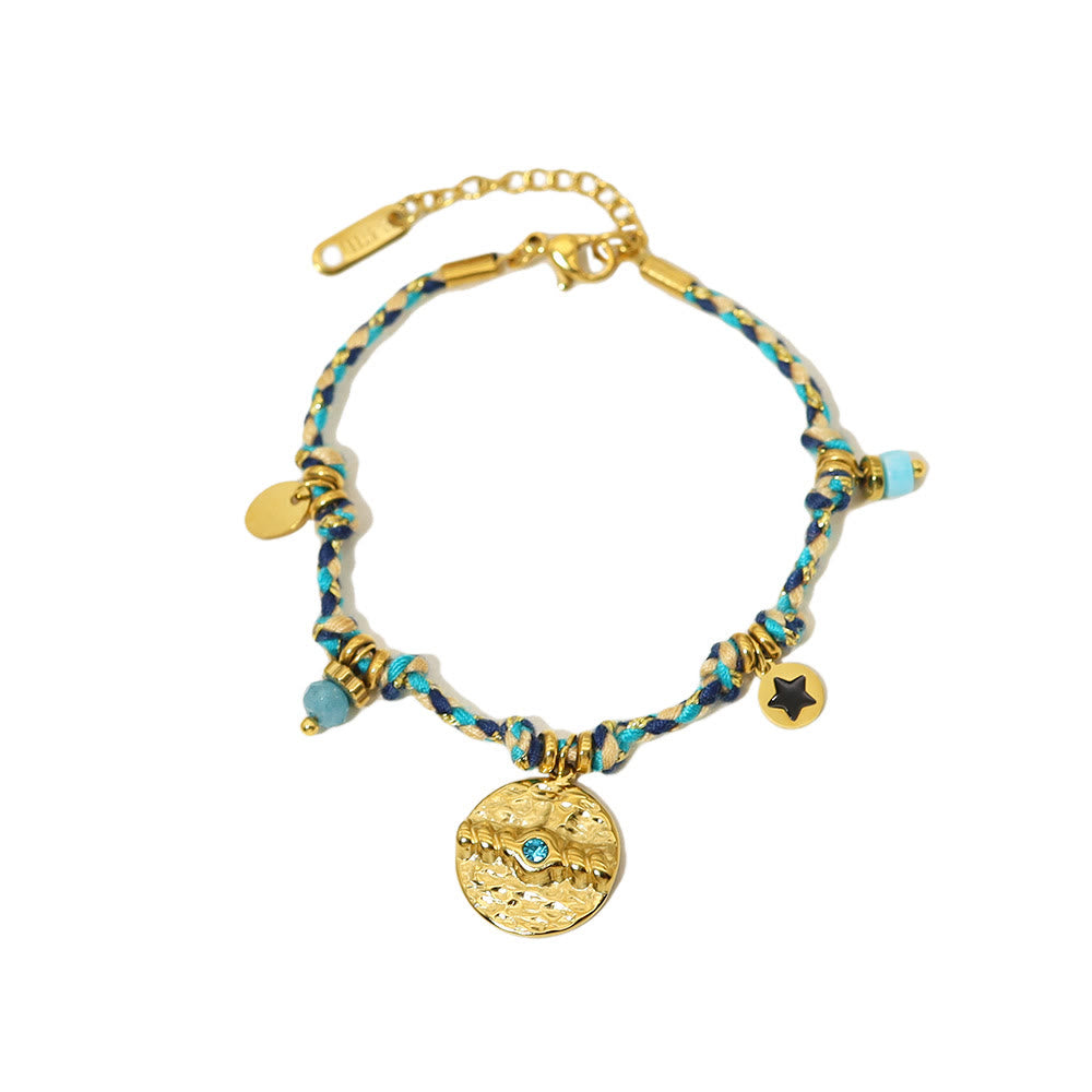 Olivenorma Bohemian 18k Stainless Steel Vintage Braided Bracelet - Aquamarine&Blue Braided Rope - image 1