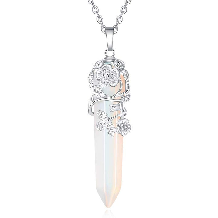 Olivenorma Natural Crystal Hexagonal Column Necklace - Opal - image 14