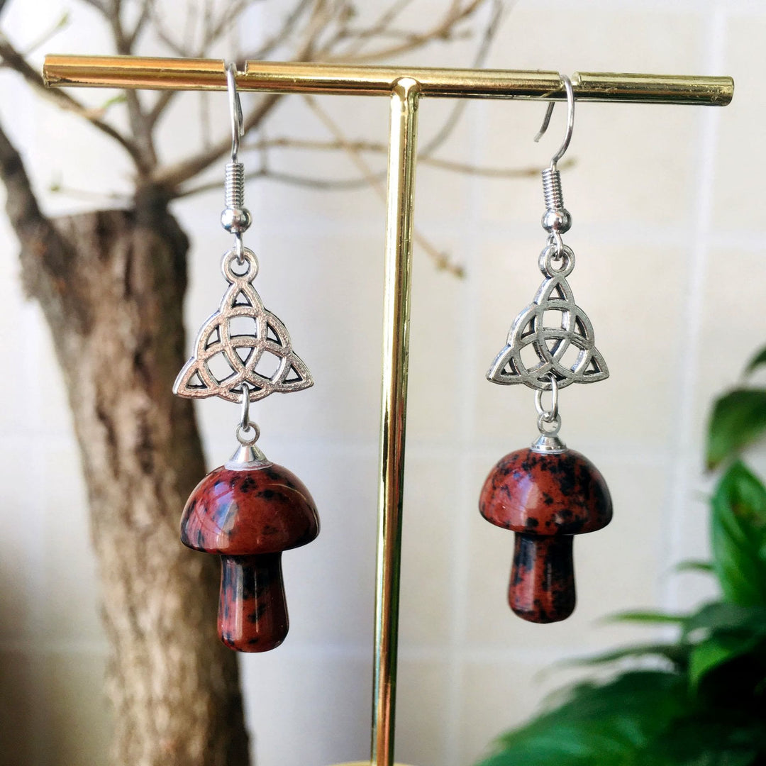 Olivenorma Natural Crystal Stone Cute Mushroom Shape Stud Earrings - Red Obsidian - image 18