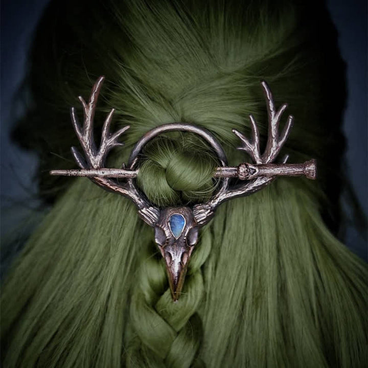 Olivenorma Delicate Moonstone Raven Skull Antler Hairpin - image 2