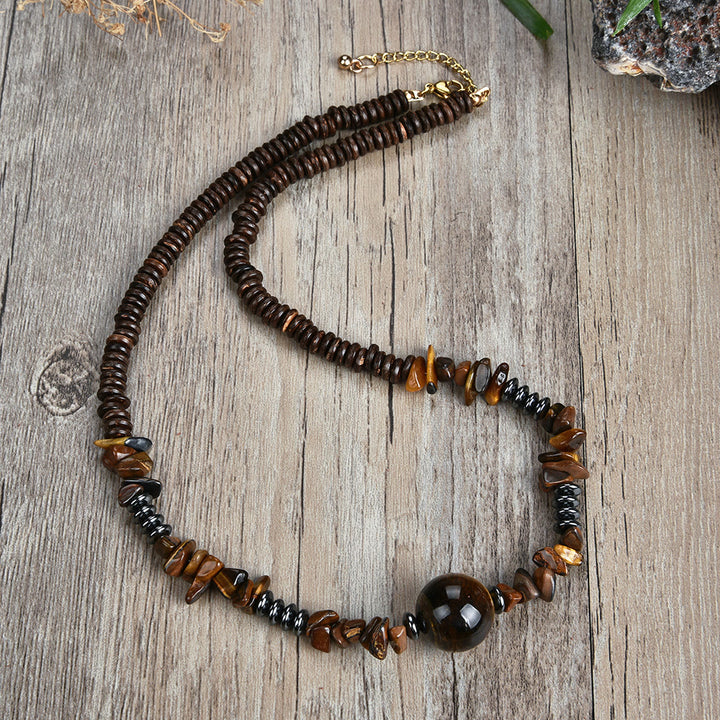 Olivenorma Natural Stone Beaded Ball Pendant Necklace - Tiger Eye&Hematite - image 8