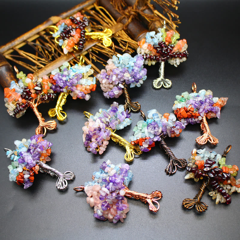 Olivenorma Crystal Gravel Chakra Tree Of Life Necklace Pendant - image 0