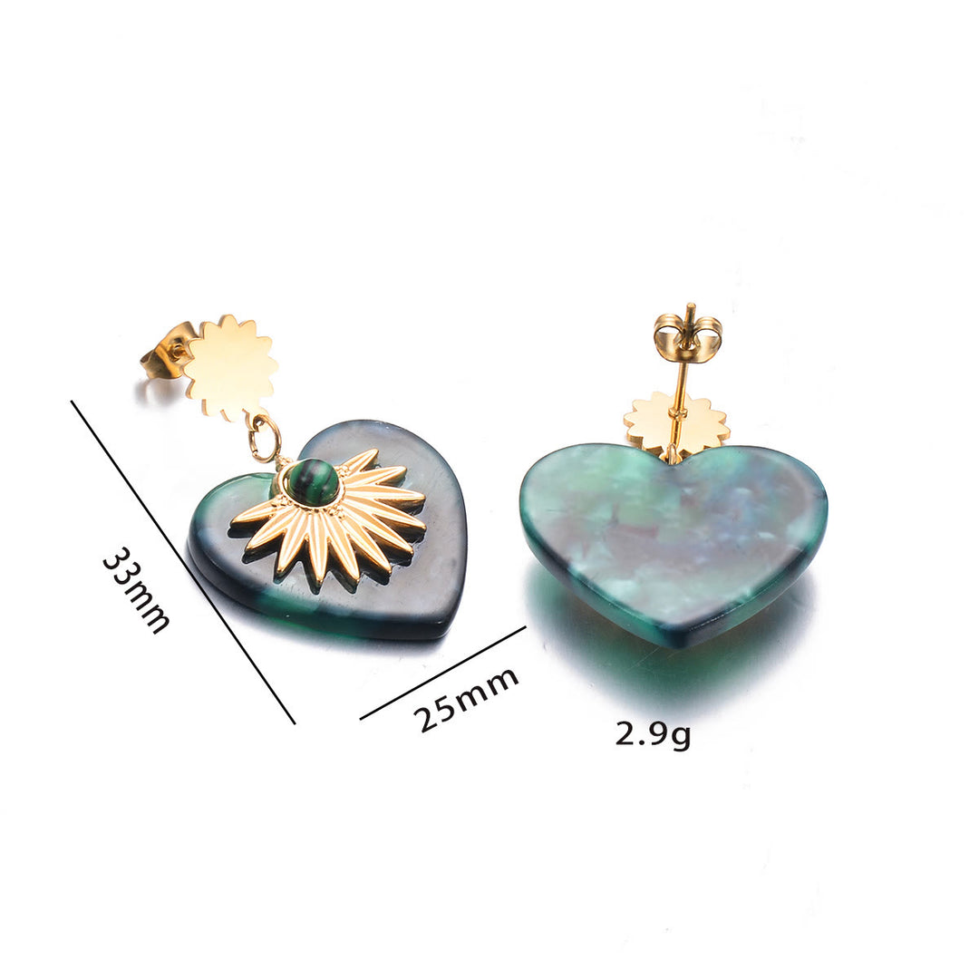 Olivenorma Moss Agate Gold Stainless Steel Heart Shaped Earrings - image 10