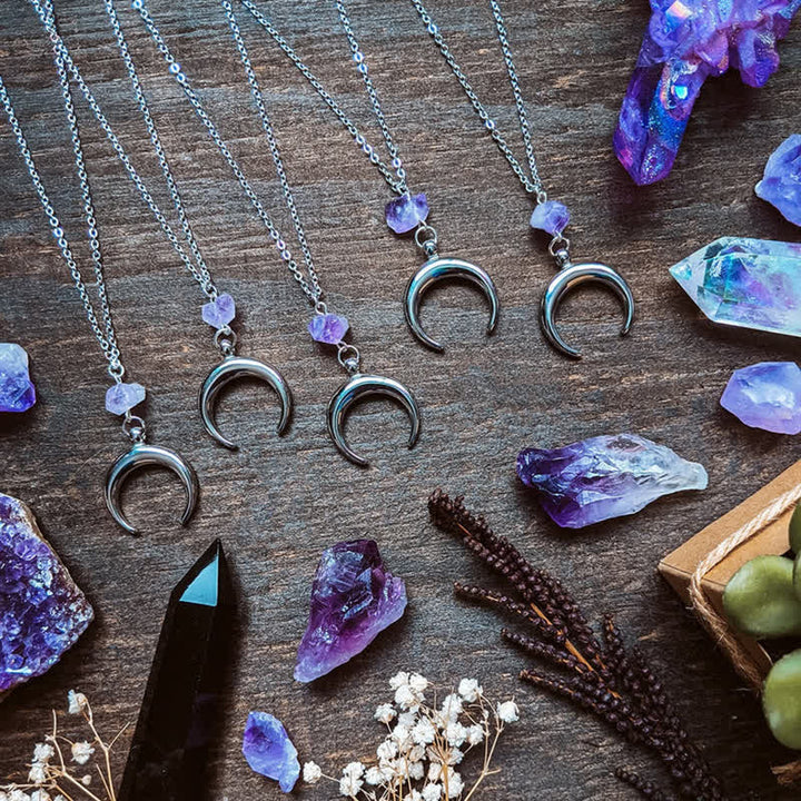 Olivenorma "LUNATHYST" - Amethyst Witch Moon Charm Necklace - Amethyst - image 0