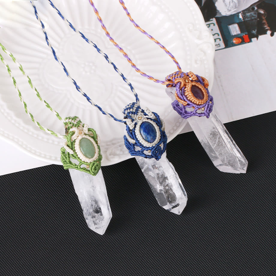 Olivenorma Clear Quartz Braided Rope Natural Stone Pendant Necklace - image 11