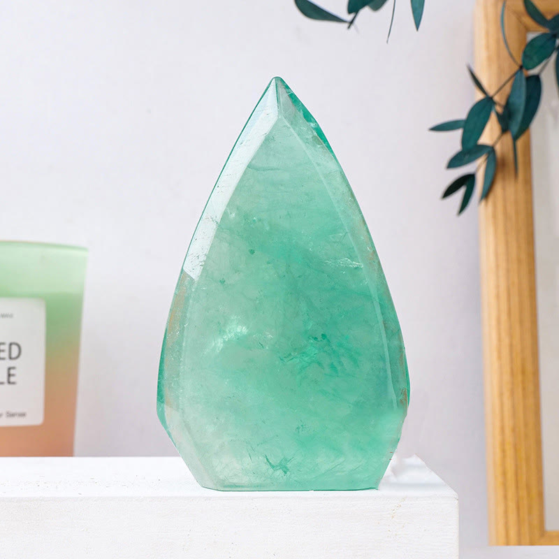 Olivenorma Natural Crystal Flame Shaped Ornaments Gemstone Decoration - Green Fluorite - Approx 150-200g - image 10