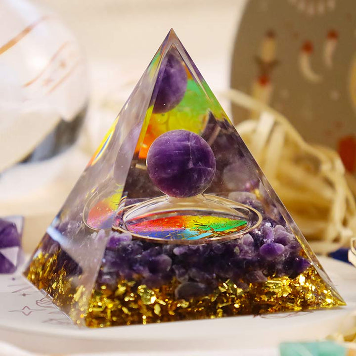 Olivenorma Amethyst Tree Of Life Orgone Pyramid - 10*10cm - NO THANKS - image 0