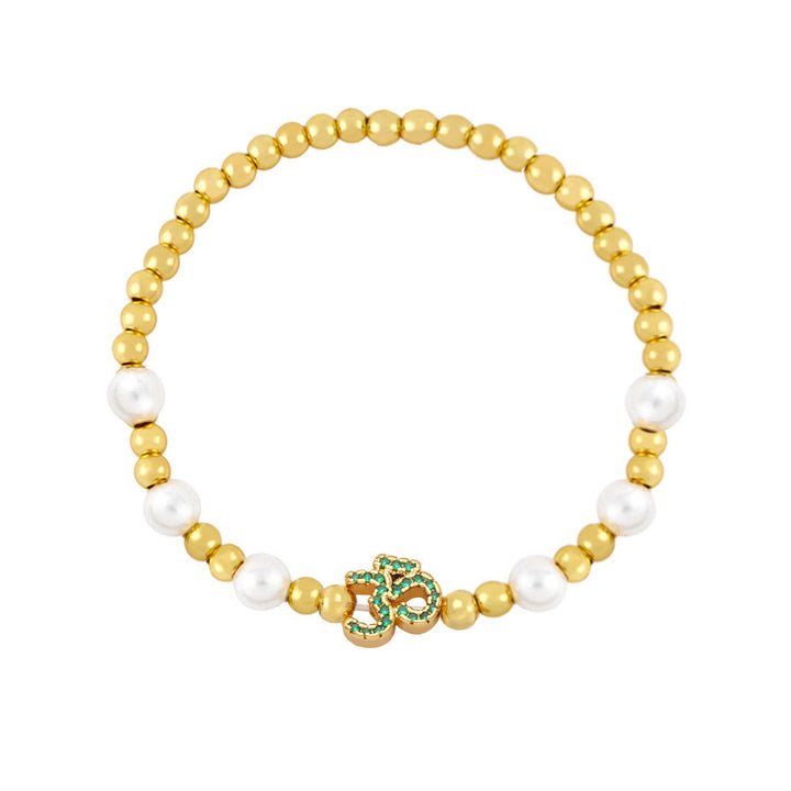 Olivenorma Brass Pearl Beaded Om Symbol Bracelet - Green - image 5