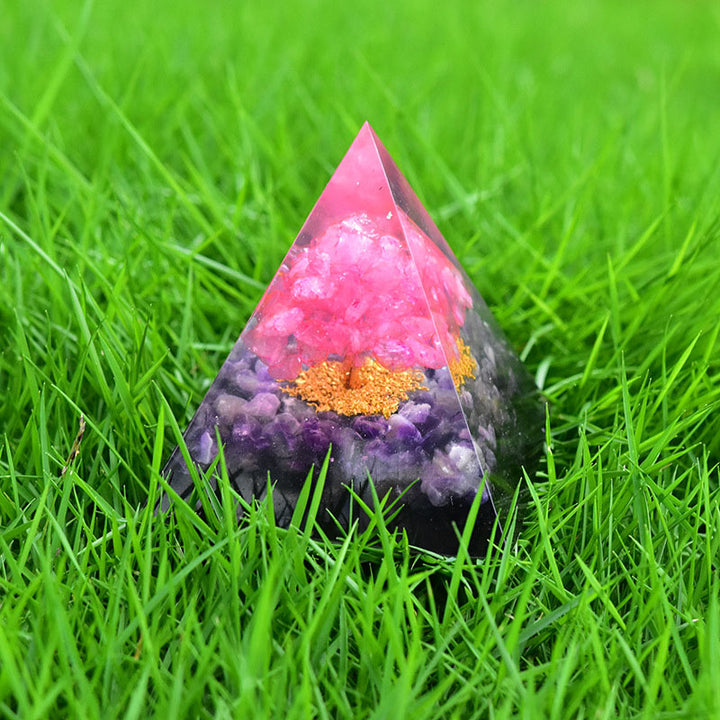 Olivenorma Tree of Life Amethyst Obsidian with Pink Crystal Orgone Pyramid - image 5