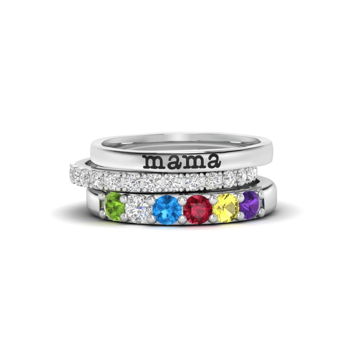 Olivenorma Custom Gift Birthstone With Zircon 3 - Piece Ring Set - 11 - 6 Birthstones - YES PLEASE - image 8