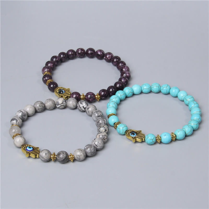 Olivenorma Evil Eye Hamsa 8mm Natural Beaded Men Bracelet - image 15