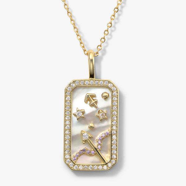 Olivenorma White Zircon 12 Zodiac Engraved Nameplate Necklace - Sagittarius - image 10