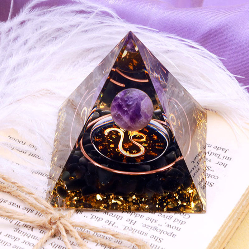 Olivenorma Amethyst Sphere With Obsidian Zodiac Leo Orgone Pyramid - image 1
