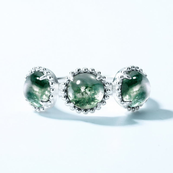 Olivenorma Three Set Round Moss Agate Adjustable Ring - image 2