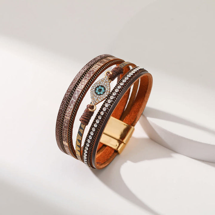Olivenorma Zircon Evil Eye Faux Leopard Leather Pattern Bracelet - image 17