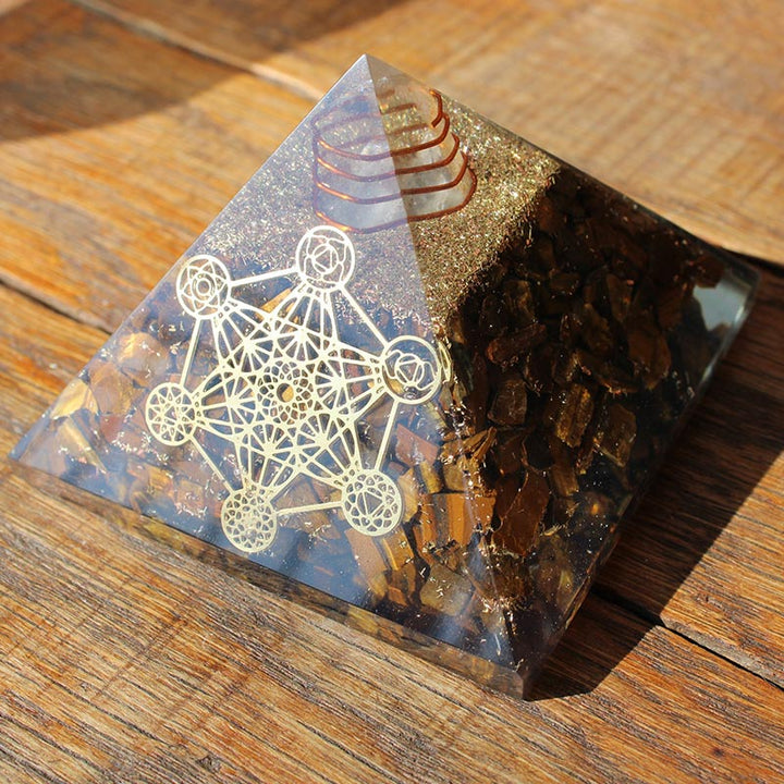 Olivenorma Clear Crystal Pillar With Tiger Eye Orgone Pyramid - image 1