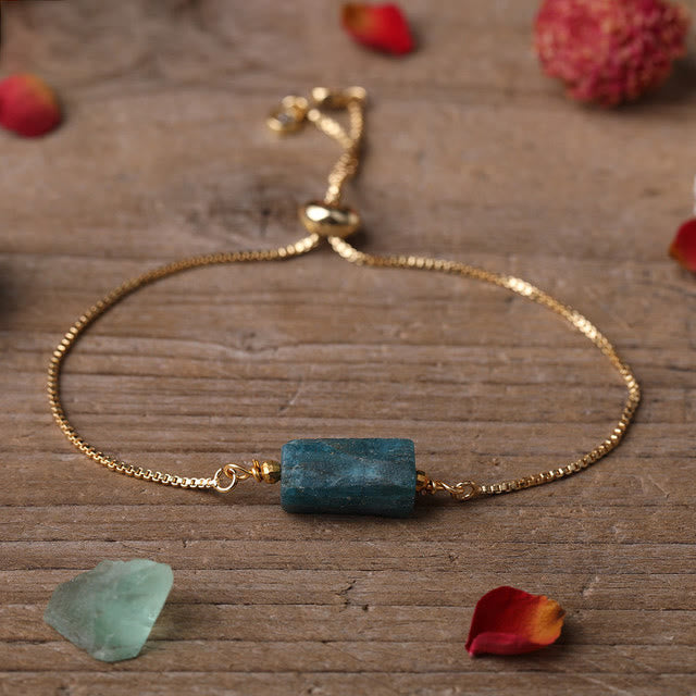 Olivenorma Natural Crystal Prismatic Stone String Metal Chain Bracelet - Blue Apatite - image 6