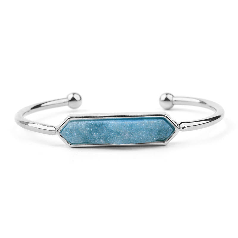 Olivenorma Natural Crystal Cluster Metal Copper Cuff Bracelet - Aquamarine - Silver - image 21