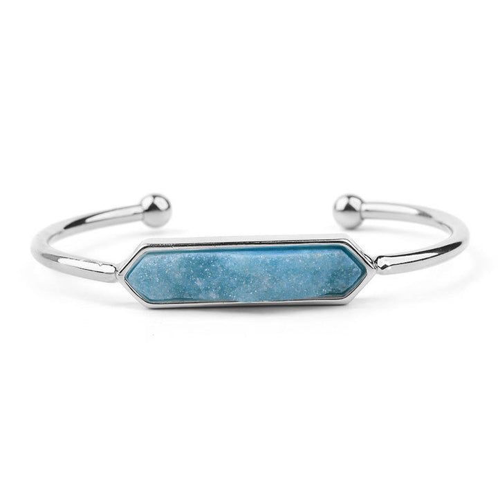 Olivenorma Natural Crystal Cluster Metal Copper Cuff Bracelet - Aquamarine - Silver - image 21