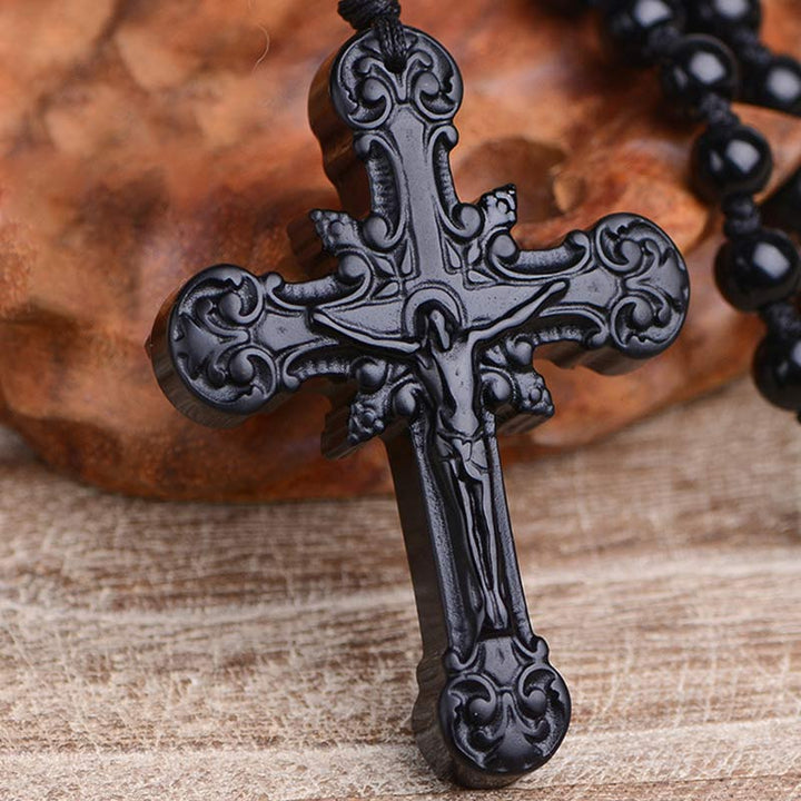 Olivenorma Obsidian Cross Symbol Necklace - image 3