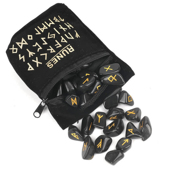 Olivenorma Rune Alphabet Carved Graphic Stone Balance Gemstone Decoration - Obsidian - image 38