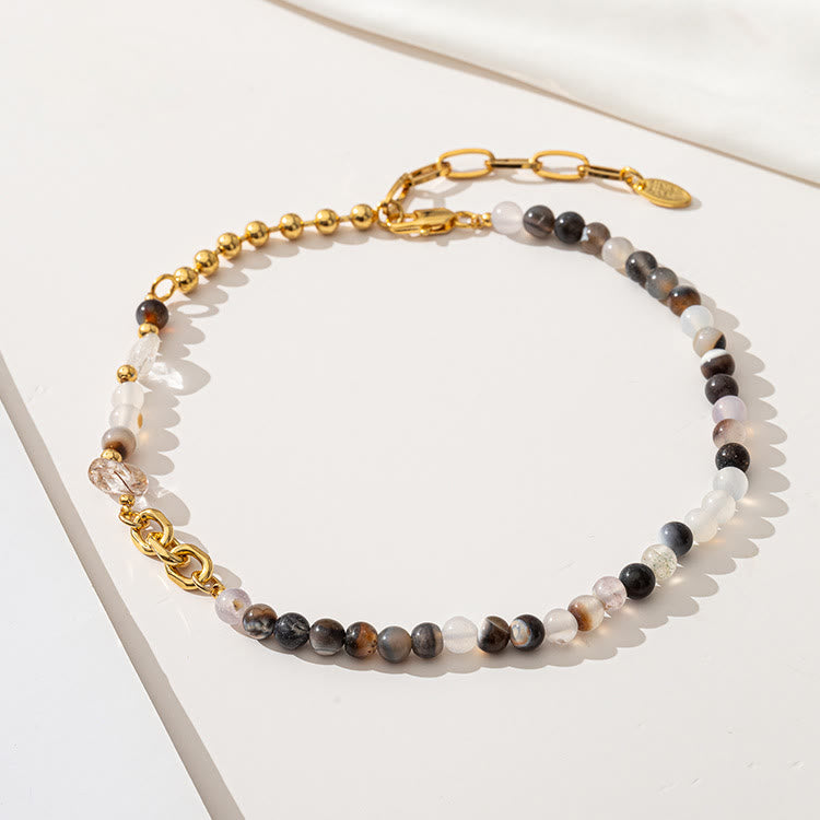Olivenorma Natural Stone Semi Precious Stone Beaded Clavicle Necklace - Grey Jasper&Agate&White Chalcedony - image 0