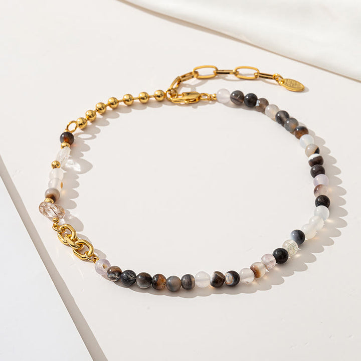 Olivenorma Natural Stone Semi Precious Stone Beaded Clavicle Necklace - Grey Jasper&Agate&White Chalcedony - image 0