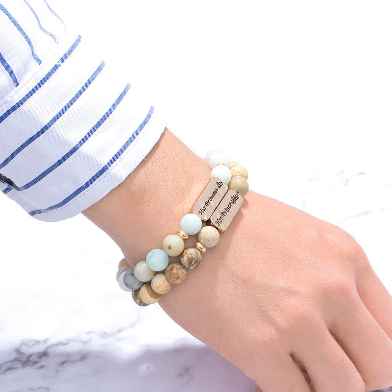 Olivenorma Natural Gemstone His Princess Her Prince 2 Piece Engraving Bracelet - image 1