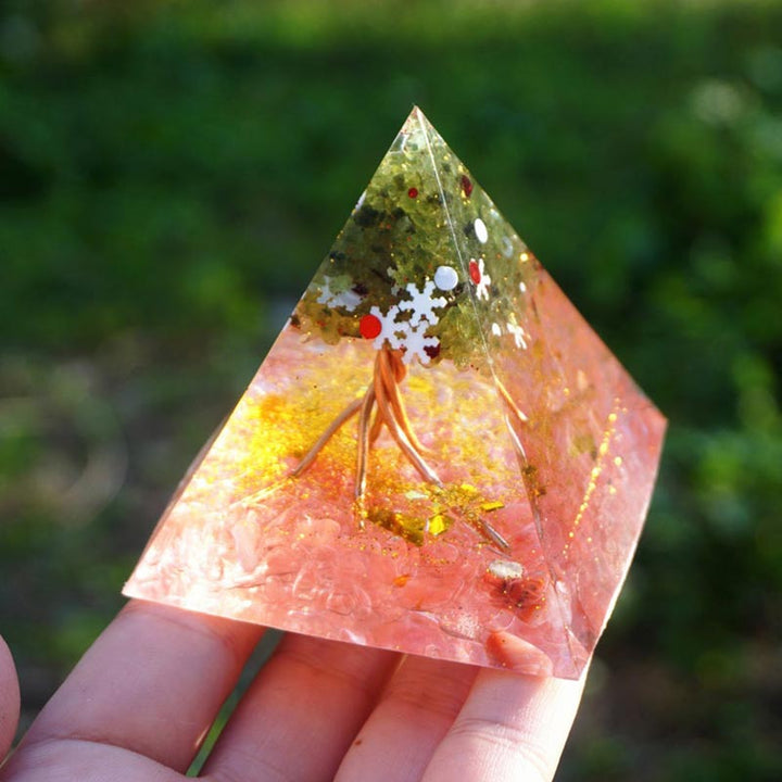 Olivenorma Christmas Pink Crystal Peridot Tree Of Life Orgone Pyramid - image 2