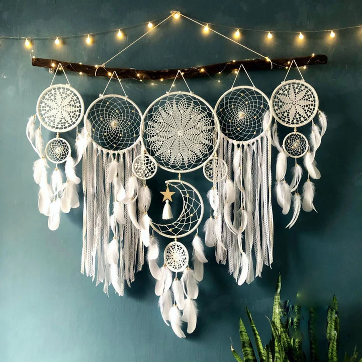 Olivenorma Set Of 5 Feather Moon And Stars Dream Catcher - White - image 2
