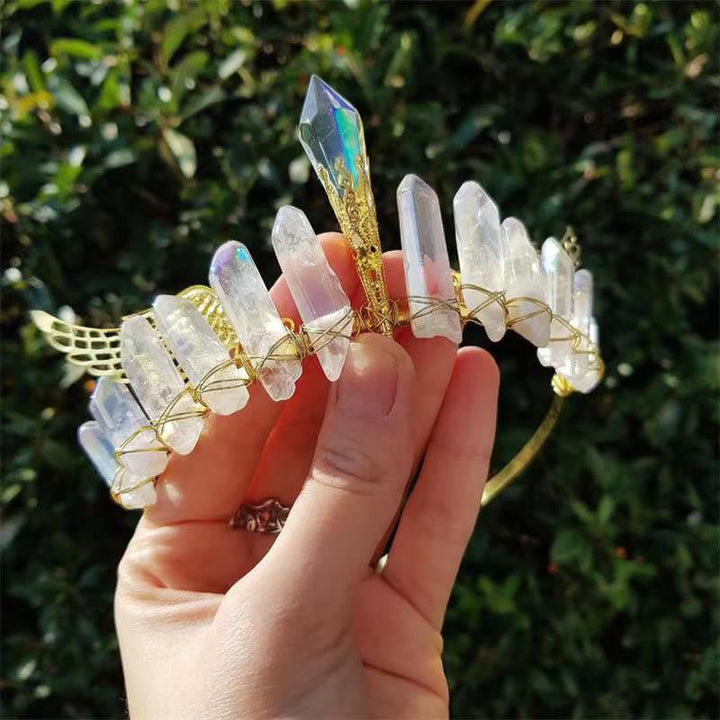Olivenorma Natural Multicolored Crystal Gold Wings Headband - Clear Quartz - image 1
