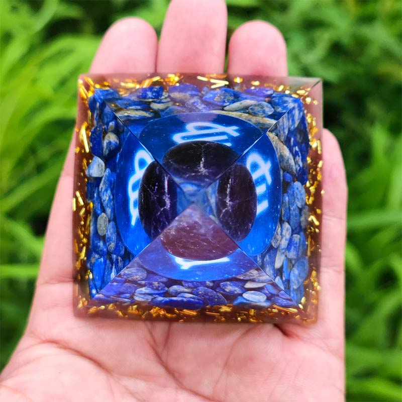 Olivenorma Amethyst with Lapis Lazuli Virgo Zodiac Orgone Pyramid - image 3