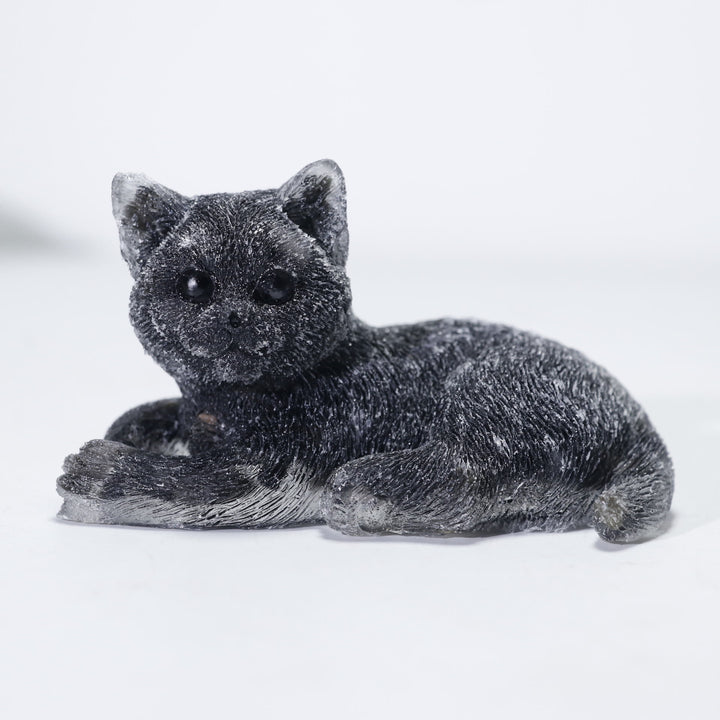 Olivenorma Natural Crystal Cat Ornament Gemstone Decoration - Obsidian - image 5