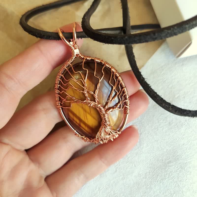 Olivenorma Oval Tiger Eye Tree Of Life Gemstone Necklace - image 1