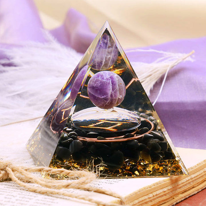 Olivenorma Amethyst Sphere With Obsidian Zodiac Gemini Orgone Pyramid - image 3
