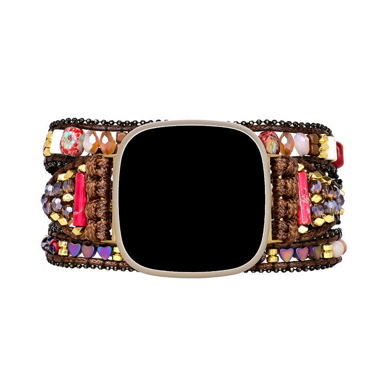 Olivenorma 3Layer Red Stone Beaded Handwoven Fitbit Watch Strap - image 3