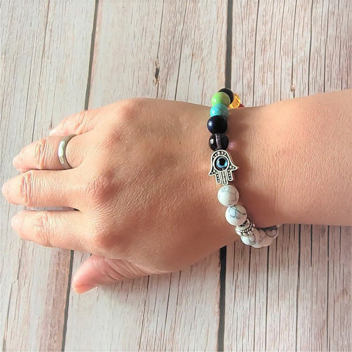 Olivenorma Colorful Chakra Evil Eye Hamsa Beaded Bracelet - image 4