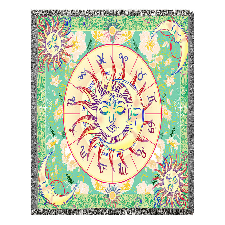 Olivenorma Meditation Chakra Pattern Lace Tassel Tapestry - Sun Moon Stars & Zodiac Dark Green - 150X200cm - image 13