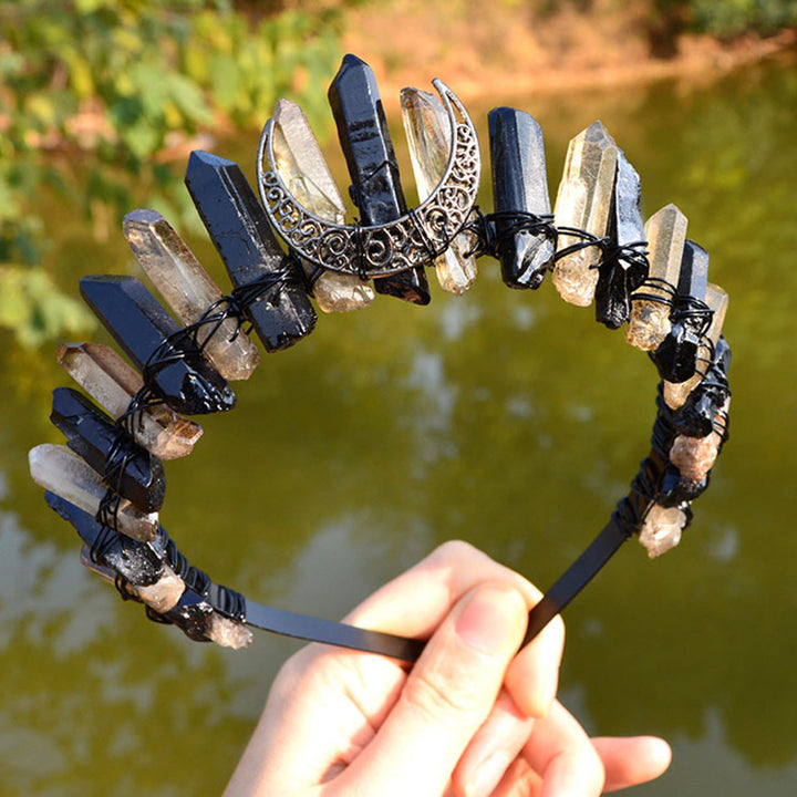 Olivenorma Clear Quartz Obsidian Moon Headband Crystal Crown - image 5