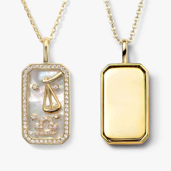 Olivenorma White Zircon 12 Zodiac Engraved Nameplate Necklace - Libra - image 8