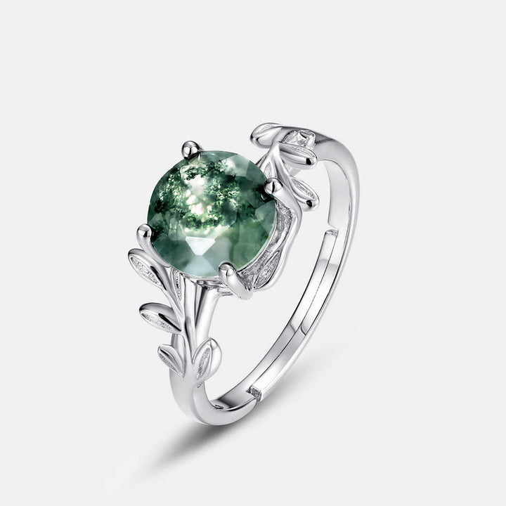Olivenorma Elegant Moss Agate Leaf Shape Adjustable Ring - image 4