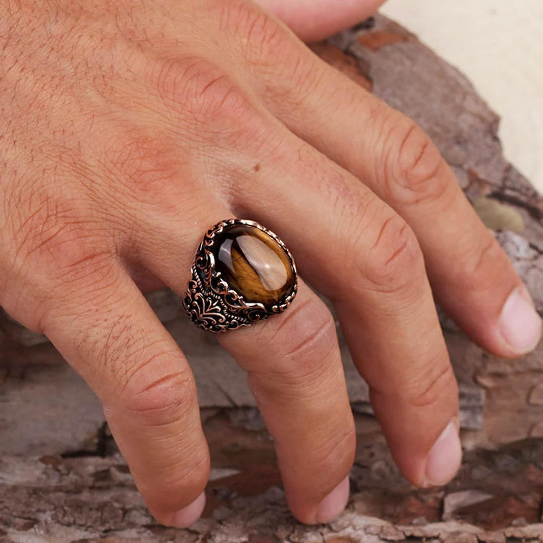 Olivenorma Men's Tiger Eye Gemstone Ring - image 1