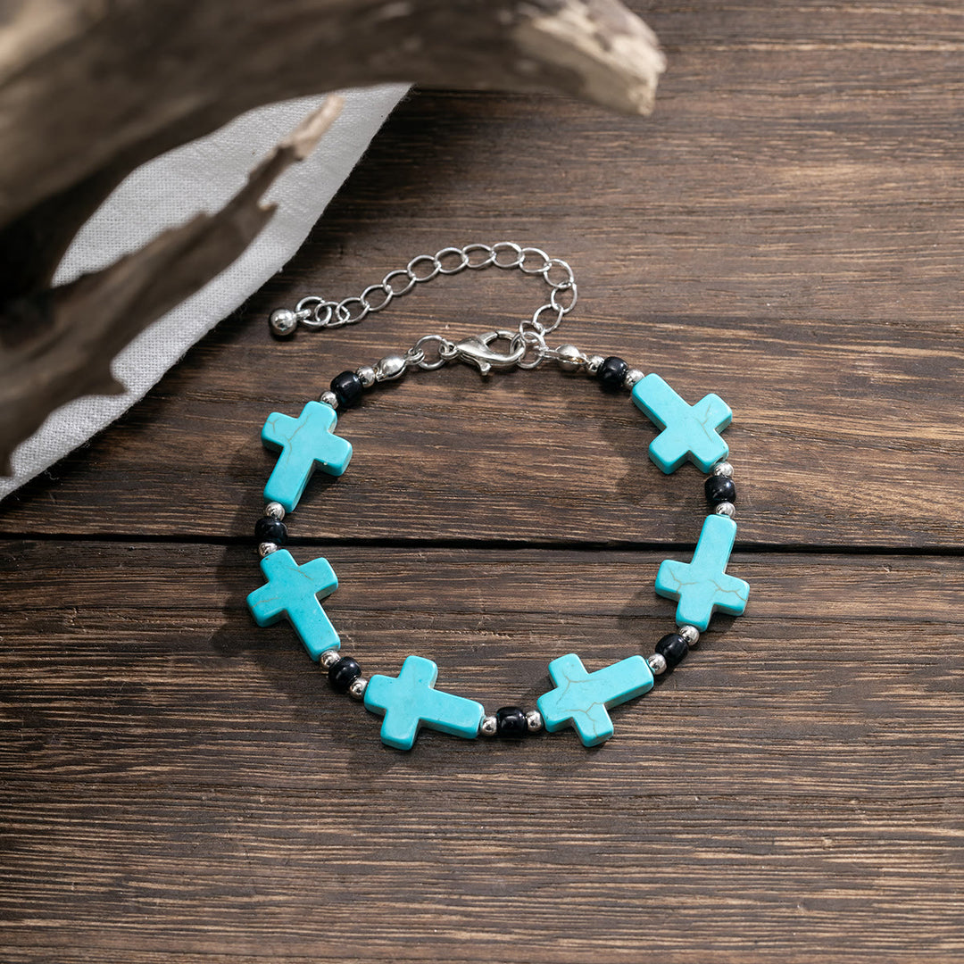 Olivenorma Natural Turquoise Cross Strand Mens Bracelet - image 3