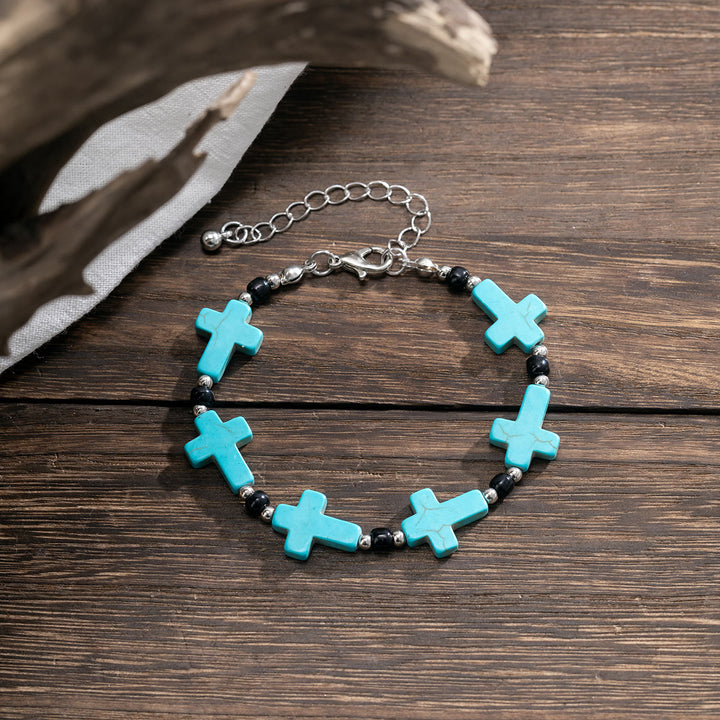 Olivenorma Natural Turquoise Cross Strand Mens Bracelet - image 3
