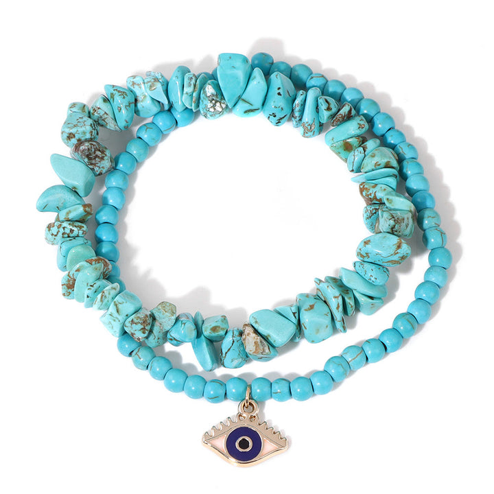 Olivenorma Evil Eye Pendant Double Layer Crystal Bracelet Set - Evil Eye&Turquoise - image 11