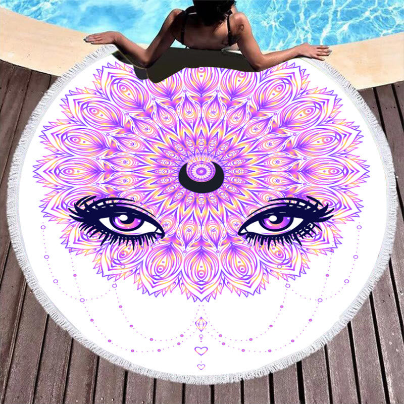Olivenorma Evil Eye Hamsa Round Beach Towel Tapestry - Evil Eye&Moon - image 7