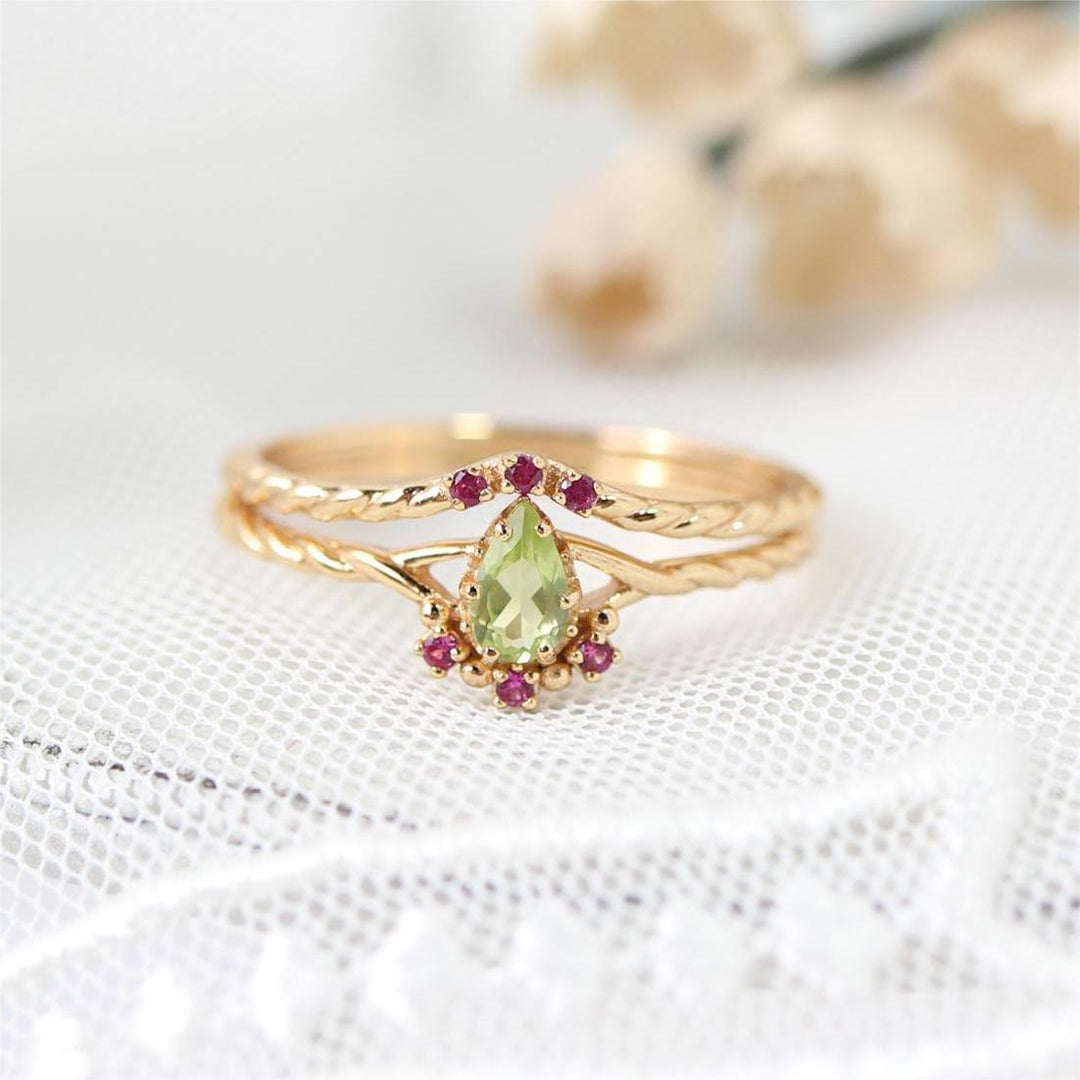 Olivenorma Dainty Peridot Pink Crystal Stacking Adjustable Ring Set - image 3