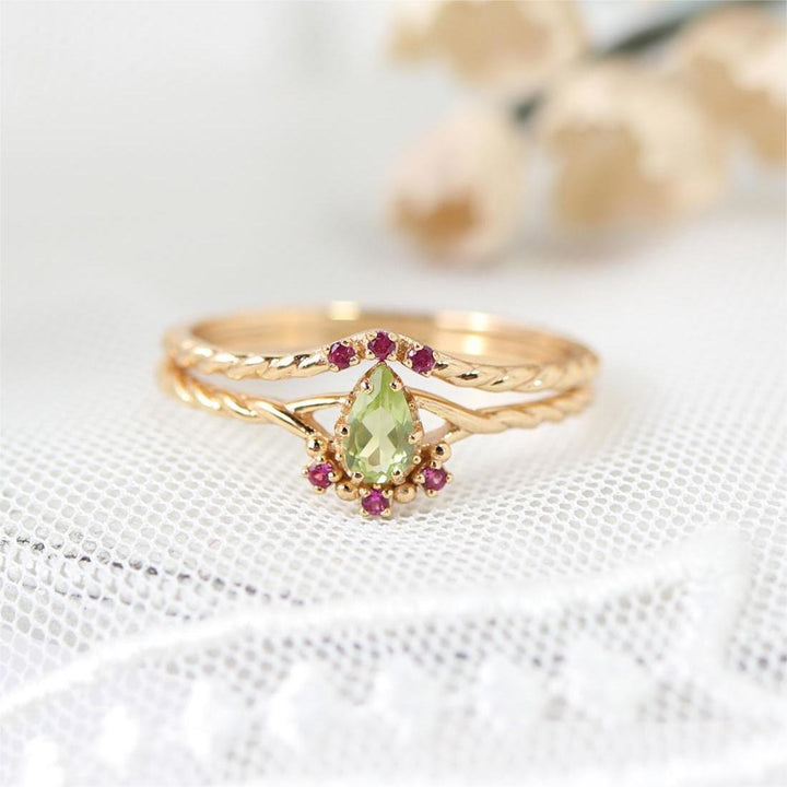 Olivenorma Dainty Peridot Pink Crystal Stacking Adjustable Ring Set - image 3