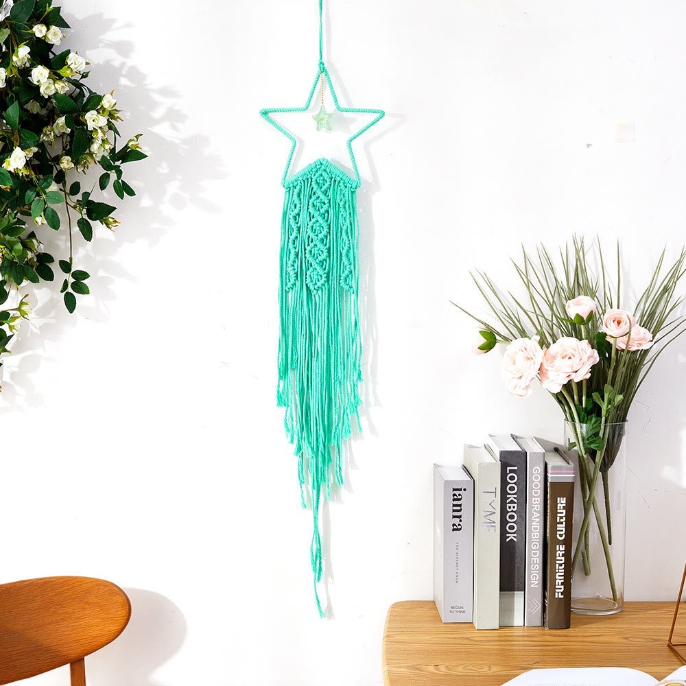Olivenorma Star Moon Macrame Tassel Dream Catcher - Green Aventurine - Star - With Lights - image 25