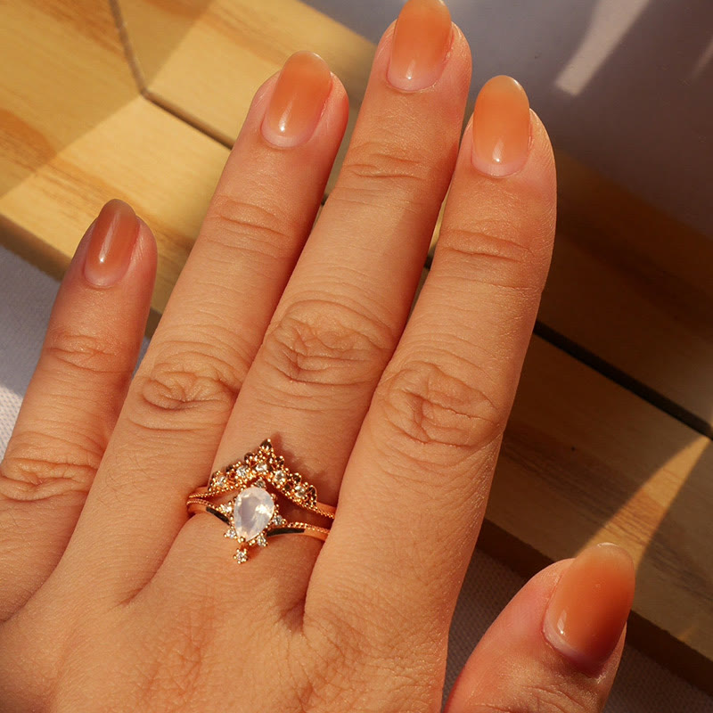 Olivenorma 2 Pcs Crown Moonstone Plated Zircon Engagement Ring Set - image 2